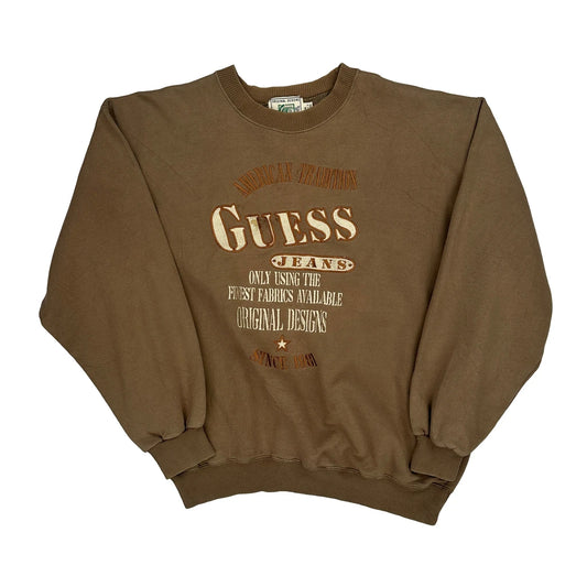 American Tradition Guess Spellout Sweatshirt - Medium Brown Cotton