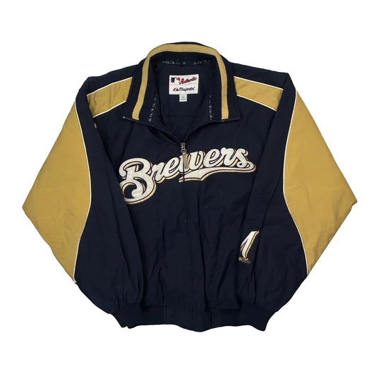 Brewers Majestic Mlb Windbreaker - Large Navy Polyester