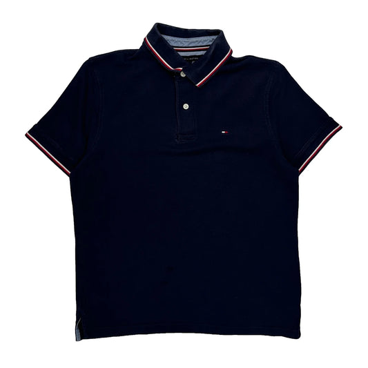 Vintage Tommy Hilfiger Striped Polo Shirt - Small Navy Cotton