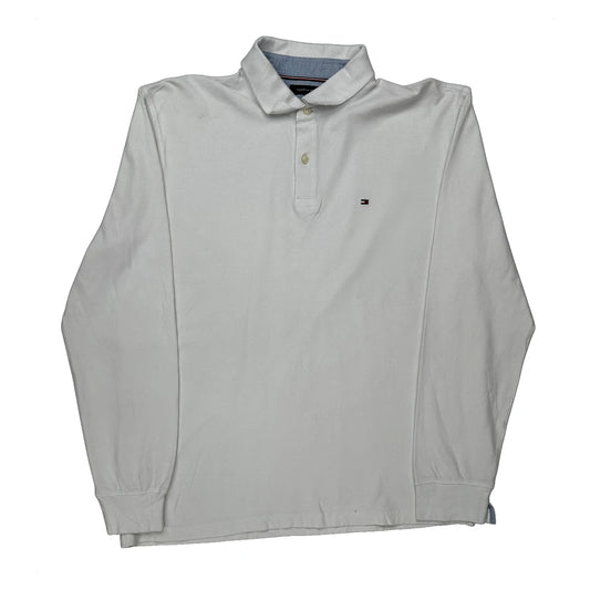 Vintage Tommy Hilfiger Long Sleeve Polo Shirt - XL White Cotton