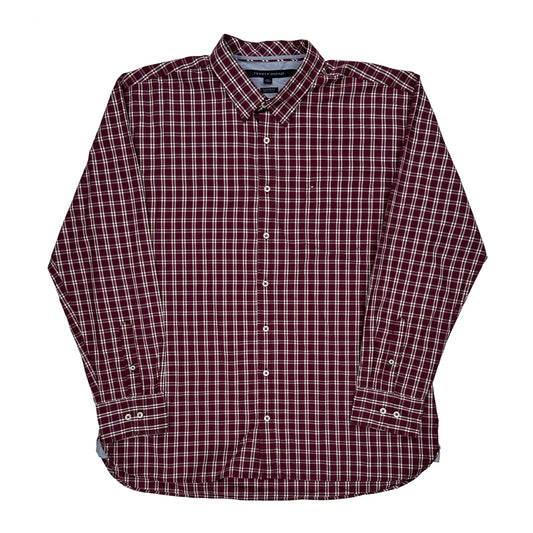 Vintage Tommy Hilfiger Checked Shirt - 2XL Burgundy Cotton