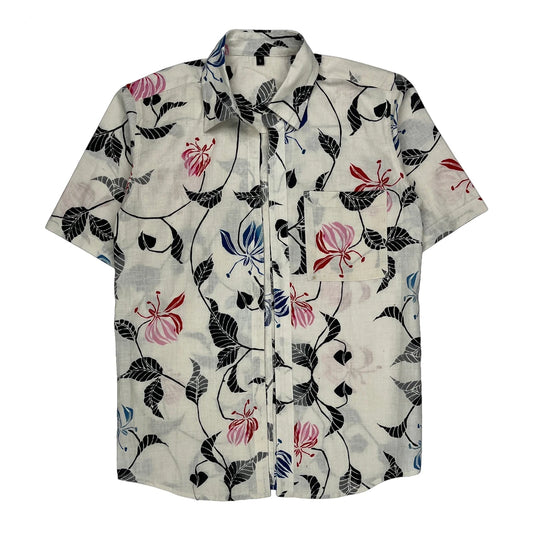 Unbranded Floral Short Sleeve Shirt - Small White Cotton