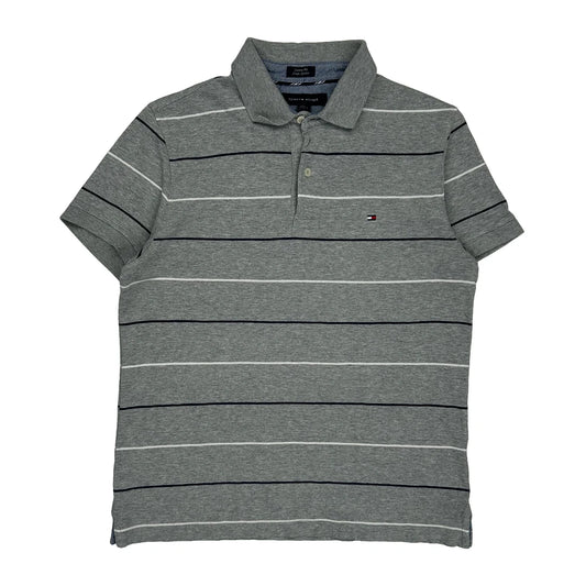 Vintage Tommy Hilfiger Striped Polo Shirt - Small Grey Cotton