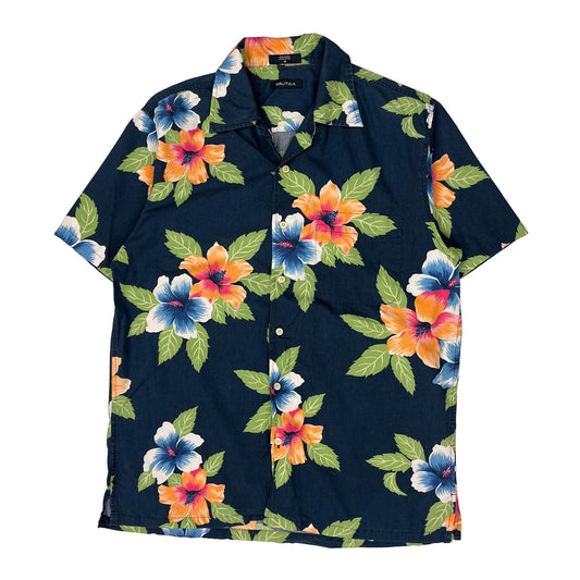 Nautica Floral Hawaiian Shirt - Medium Navy Cotton