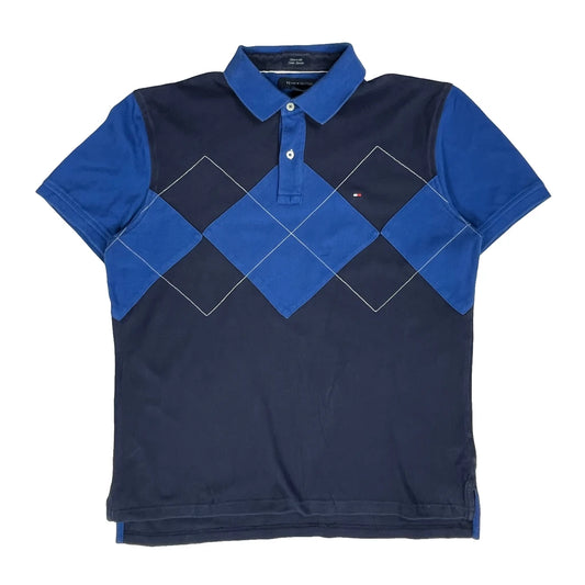 Tommy Hilfiger Argyle Polo Shirt - Large Blue Cotton