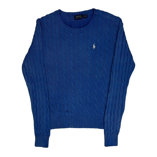 Vintage Polo By Ralph Lauren Cable Knit Jumper - Large Blue Cotton