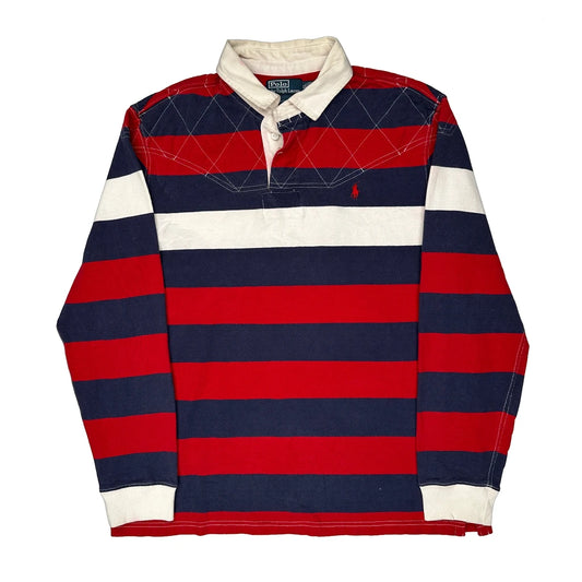 Vintage Custom Fit Polo By Ralph Lauren Striped Rugby Shirt - XL Navy Cotton