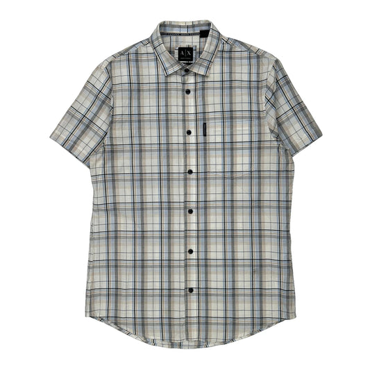 Armani Exchange Checked Short Sleeve Shirt - Medium Beige Cotton