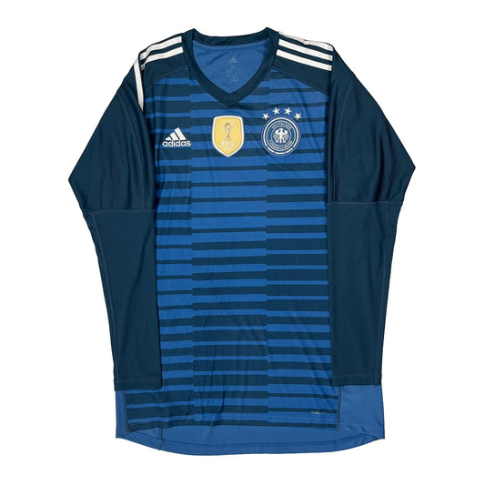 Vintage Germany National Football Team Adidas 2018-19 Goalkeepers Long Sleeve Football Shirt - Medium Blue Polyester