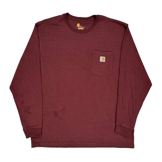 Carhartt Long Sleeve T-Shirt - XL Burgundy Cotton