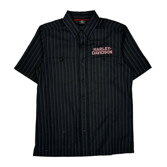 Harley Davidson Striped Short Sleeve Shirt - Small Black Polyester