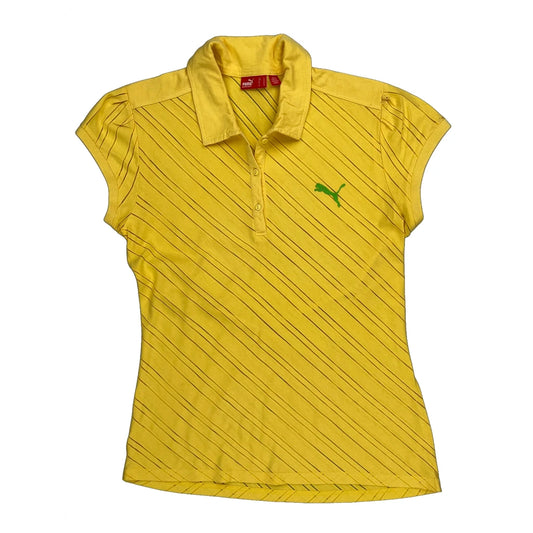 Puma Striped Polo Shirt - Large Yellow Cotton