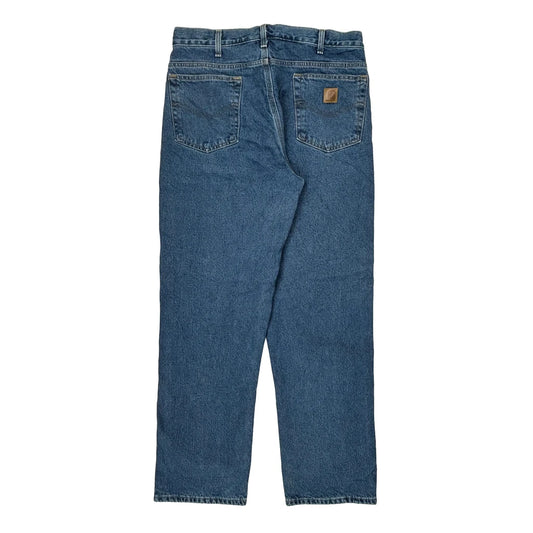 Carhartt Tartan Blanket Lined Jeans - 33W 32L Blue Cotton