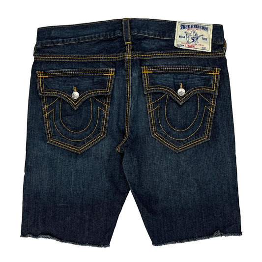 True Religion Contrast Stitch Denim Shorts - 36W 11L Dark Wash Cotton