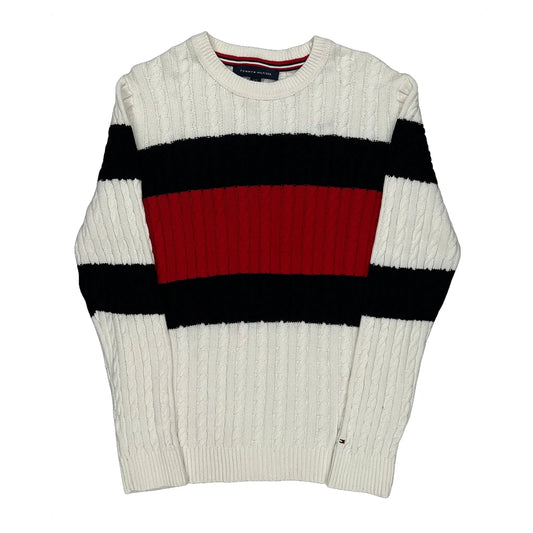 Tommy Hilfiger Striped Jumper - Large Black Cotton