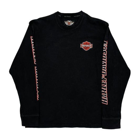 An American Legend Harley Davidson Spellout Long Sleeve T-Shirt - Large Black Cotton
