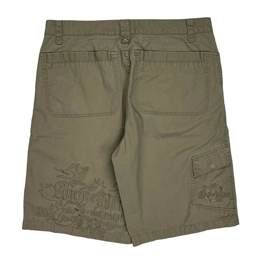Vintage Anchor Blue Baggy Embroidered Cargo Shorts - 36W 11L Khaki Polyester Blend