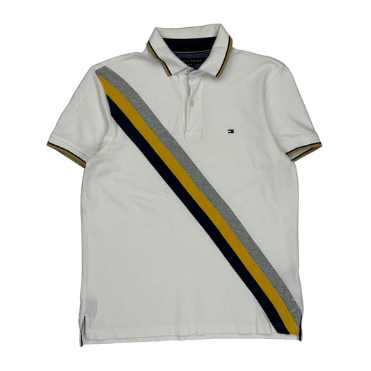 Tommy Hilfiger Striped Polo Shirt - Small White Cotton