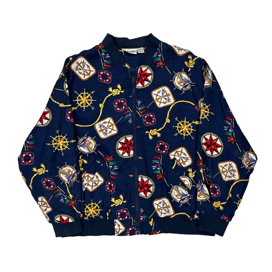 1980'S Alfred Dunner Graphic Shell Jacket - XL Navy Acrylic