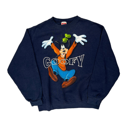 Made In USa Goofy Mickey Inc Cartoon Sweatshirt - Medium Navy Cotton Blend