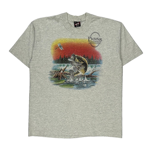 Bass Limited Edition Fruit Of The Loom Single Stitch T-Shirt - Large Grey Cotton Blend