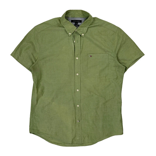 Vintage Tommy Hilfiger Short Sleeve Shirt - Large Green Cotton
