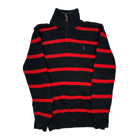 Age 8-9 Polo By Ralph Lauren Striped 1/4 Zip - Medium Black Cotton
