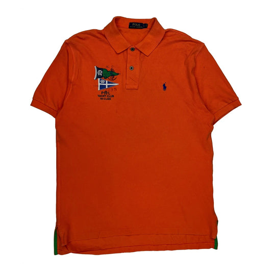Vintage Yacht Club Polo By Ralph Lauren Graphic Polo Shirt - Large Orange Cotton