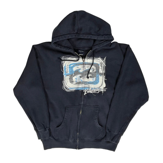 Vintage Billabong Graphic Hoodie - Large Black Cotton
