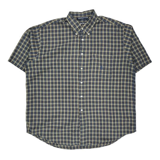 Nautica Checked Short Sleeve Shirt - XL Beige Cotton Blend