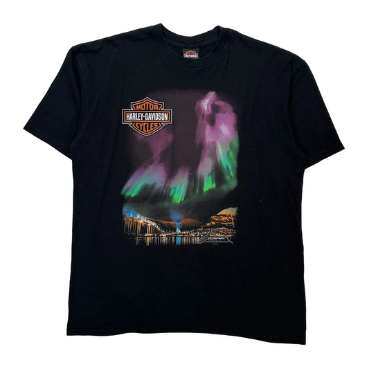 Aurora Borealis Harley Davidson Graphic T-Shirt - XL Black Cotton