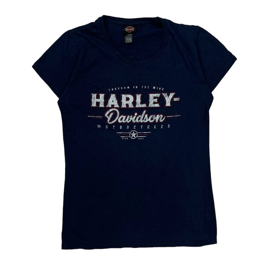Vintage Bowling Green Harley Davidson Graphic T-Shirt - Small Blue Cotton