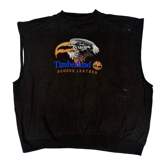 Rugged Leather Made In USA Timberland Graphic Cut Off Sweater Vest - XL Black Cotton