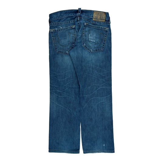 Patched True Religion Loose Straight Jeans - 36W 31L Blue Denim