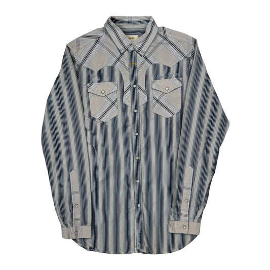 Diesel Contrast Striped Shirt - Small Blue Cotton