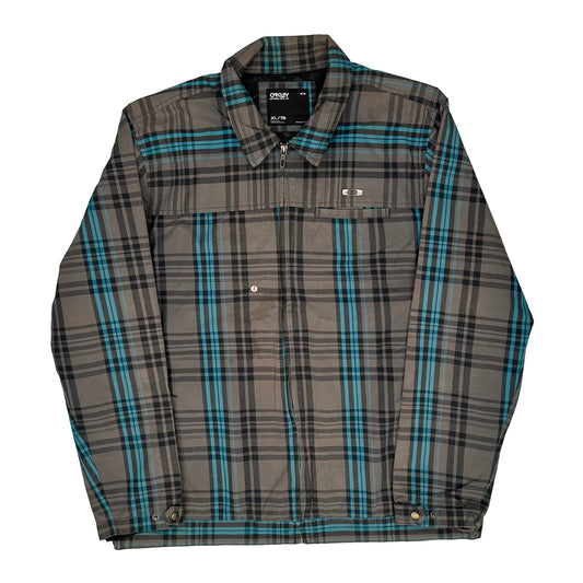 Vintage Oakley Checked Windbreaker - XL Grey Polyester