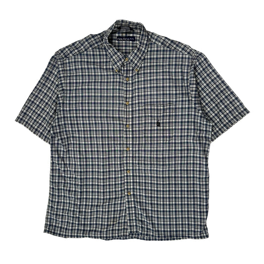 Nautica Checked Short Sleeve Shirt - XL Blue Cotton
