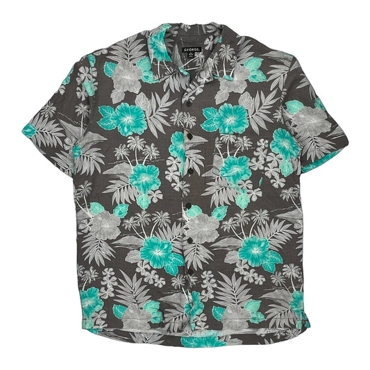 George Floral Hawaiian Shirt - Medium Green Cotton