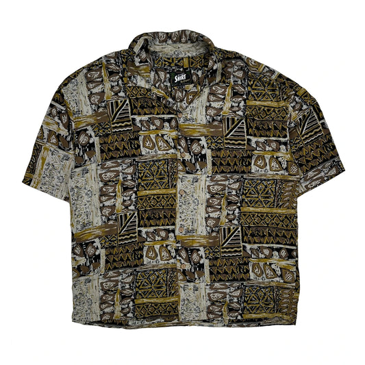 Vintage Pull & Bear Hawaiian Shirt - Large Brown Cotton