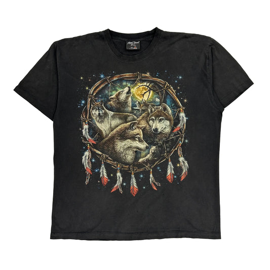 Vintage Wolf Design Rock Chang Graphic T-Shirt - XL Black Cotton