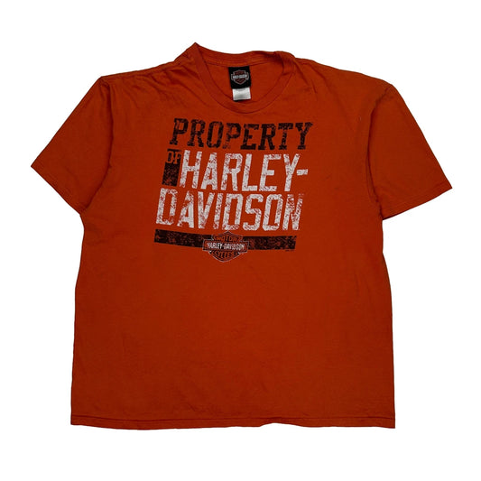 Kalispell, Montana Harley Davidson Graphic T-Shirt - 2XL Orange Cotton
