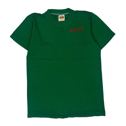 Vintage Kids Russell Athletic Ryan Embroidery T-Shirt - Small Green Cotton Blend