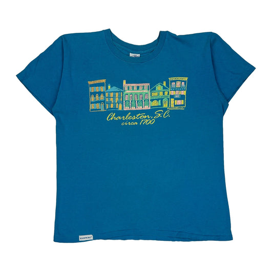 Made In USA Single Stitch Charleston Resort Reworks Graphic T-Shirt - Large Blue Cotton