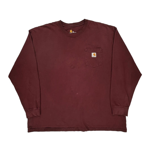 Carhartt Long Sleeve T-Shirt - 2XL Burgundy Cotton