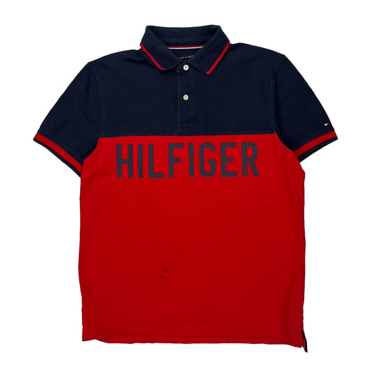 Tommy Hilfiger Spellout Polo Shirt - Medium Red Cotton