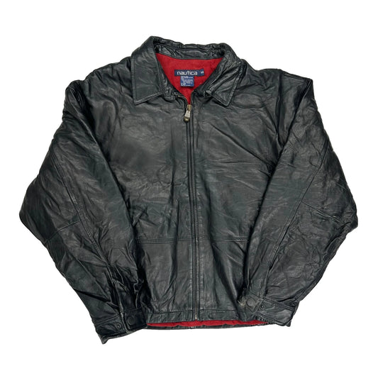 Nautica Leather Jacket - Large Black Leather