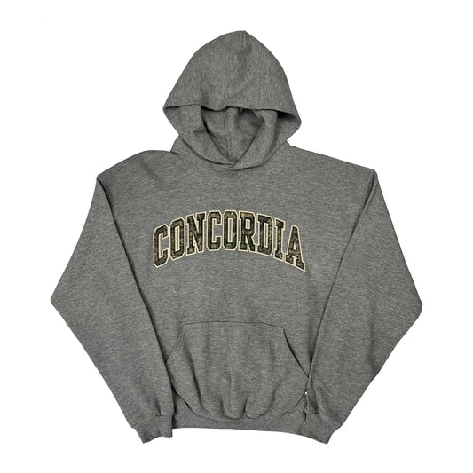 Vintage Russell Athletic College Hoodie - Large Grey Cotton
