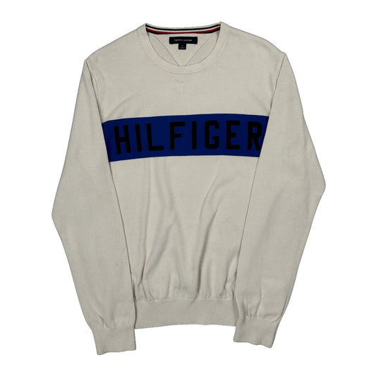 Vintage Tommy Hilfiger Spellout Sweatshirt - Medium Cream Cotton