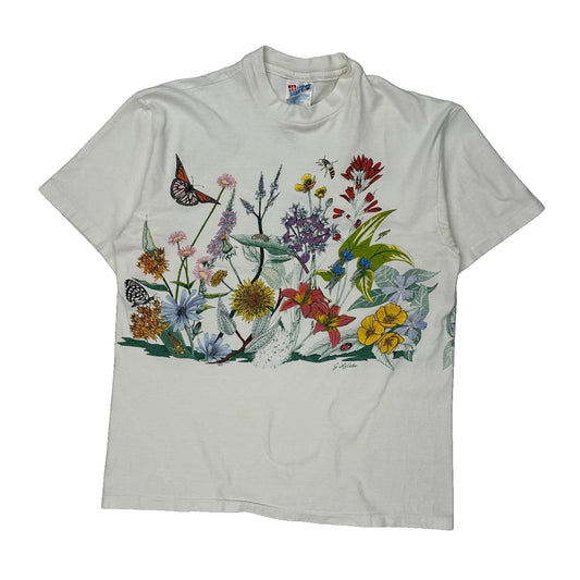 Hanes Floral T-Shirt - Medium Multicoloured Cotton
