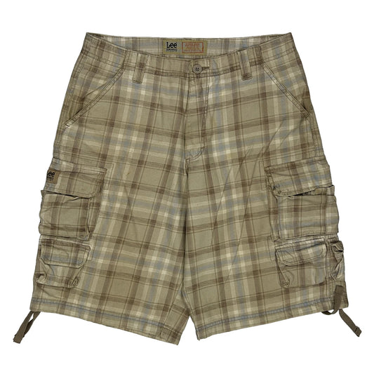 Lee Checked Cargo Shorts - 32W 11L Beige Cotton
